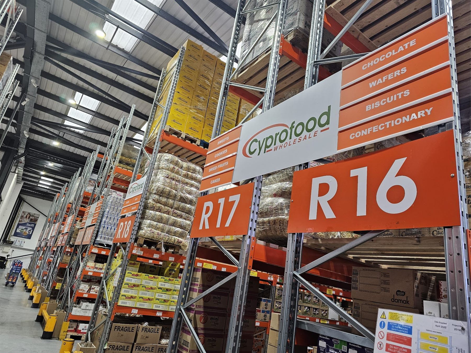 Cyprofood wholesale warehouse aisle and wayfinding signs