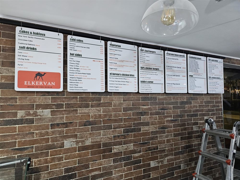 Printed menu board wall display
