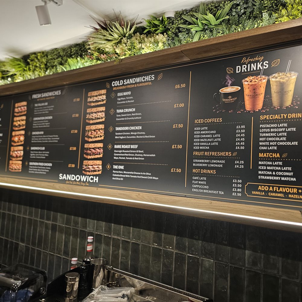 Sandowich restaurant menu board display