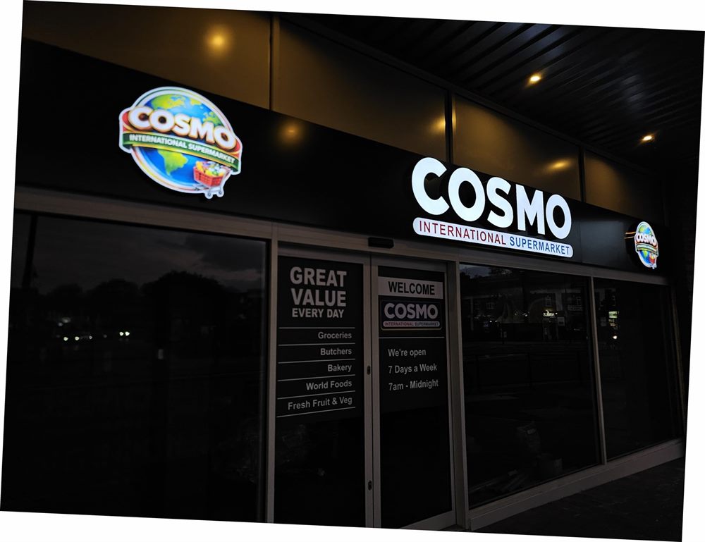 Illuminated convenience store frontage