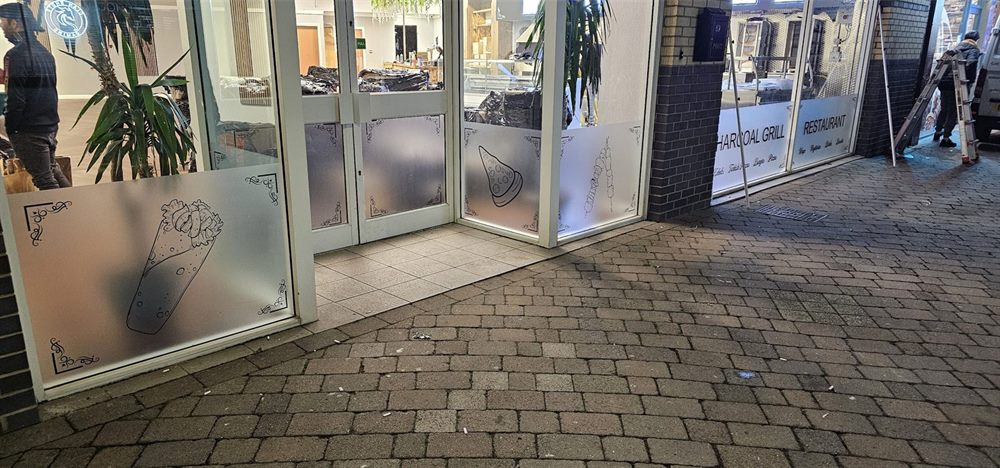 Frosted restaurant window graphics