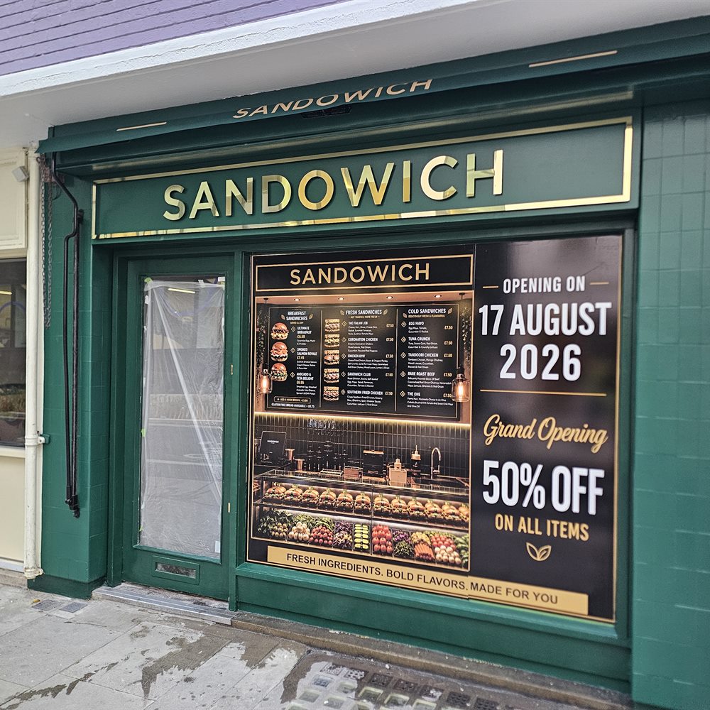 Sandowich shopfront window promotional graphics
