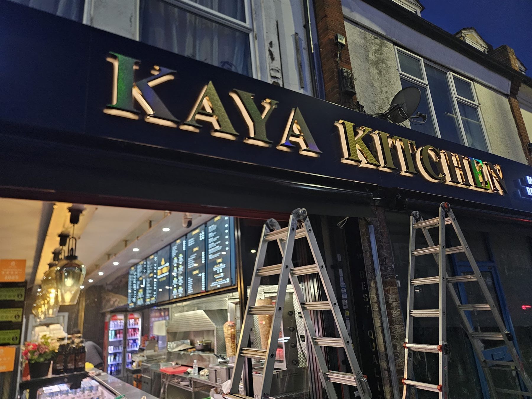 Restaurant fascia and illuminated menu frontage