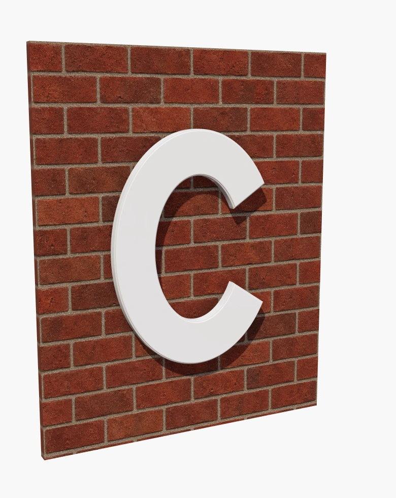 White rimless acrylic C sign in daylight
