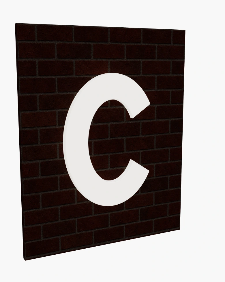 White rimless acrylic C sign at night