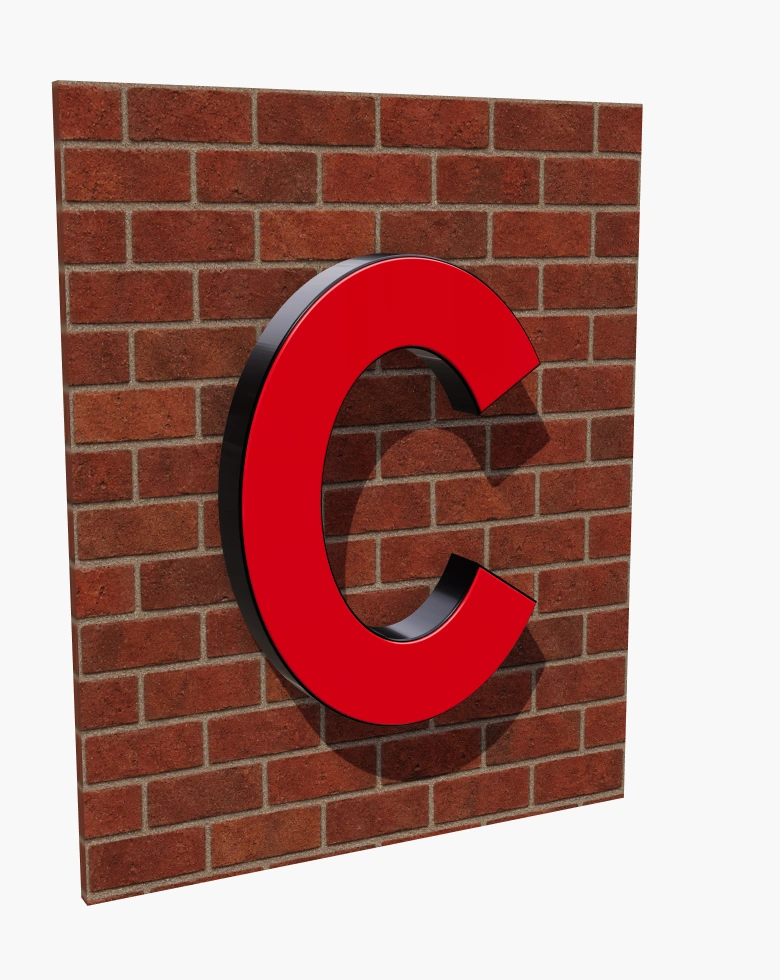 Rimless red front-lit C sign in daylight