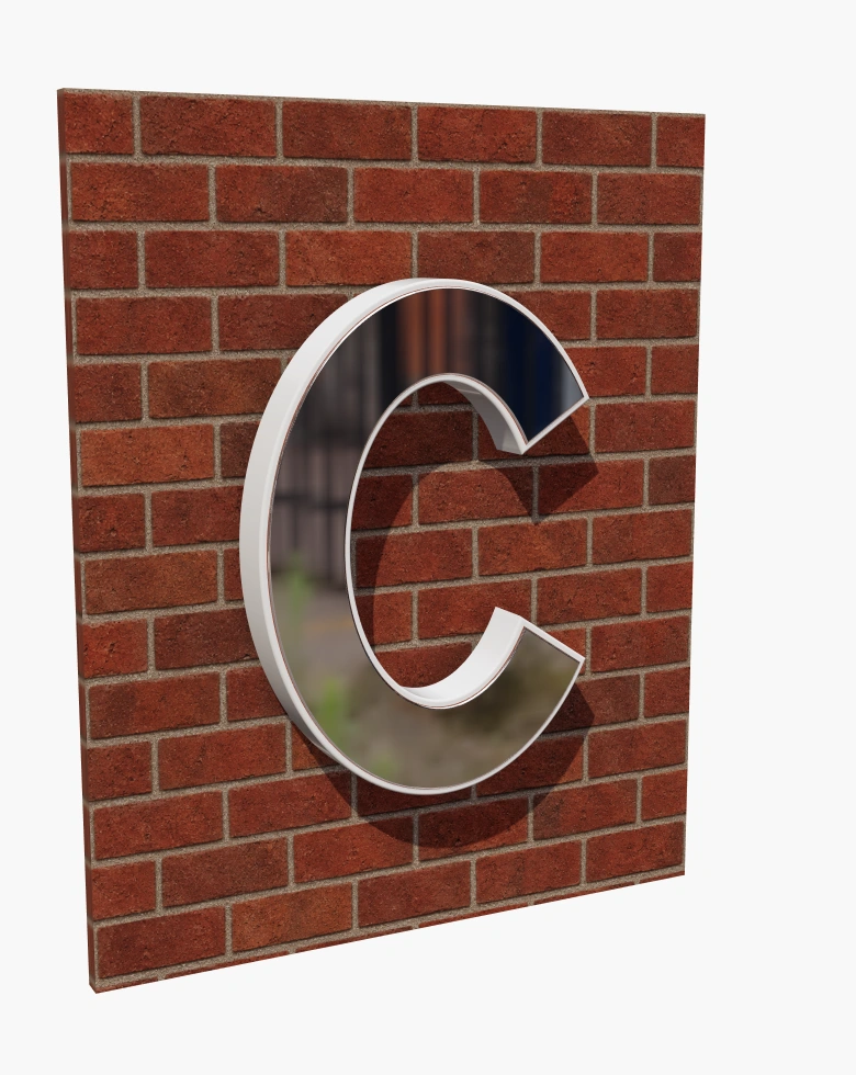 Metal-faced C sign with illuminated edges in daylight
