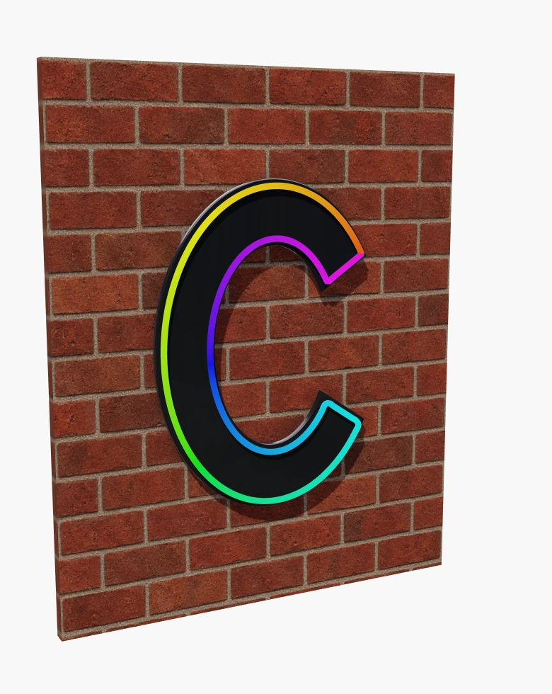 Multicolour LED neon C sign in daylight